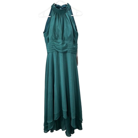 TTY Bridal Bridesmaid Formal Maxi Dress Teal size 8 Empire Waist High Neck NWT - Picture 1 of 8